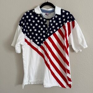 Vintage Alan Stuart USA Polo Mens Large Stars Stripes Patriotic Americana Preppy
